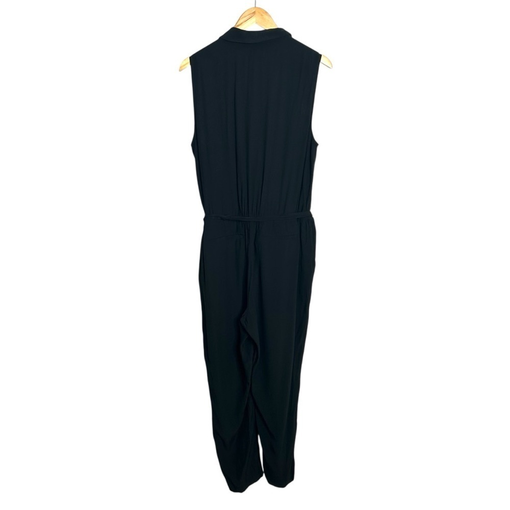 LOFT Black Tuxedo Lapel Elastic Waist Stretch Sleeveless Belted Jumpsuit Sz 12 - Picture 7 of 9